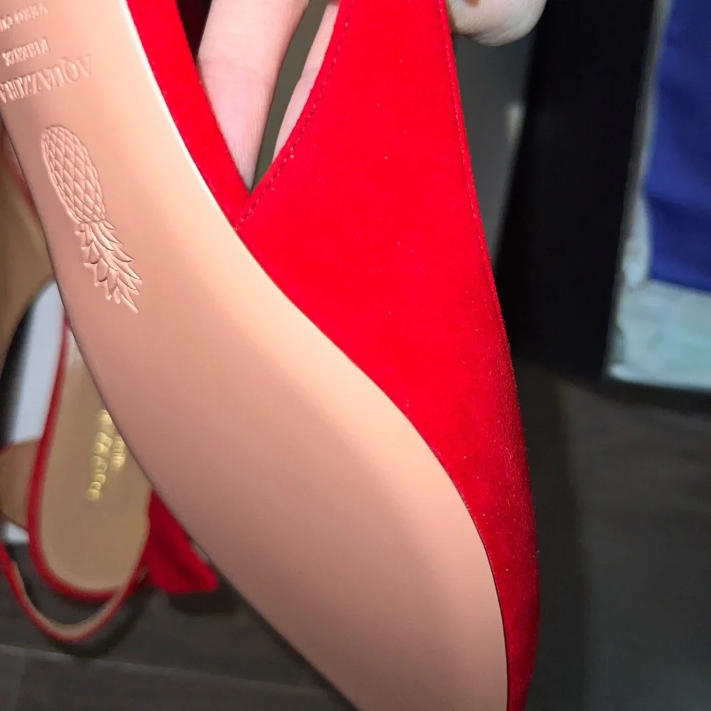 BNIB Aquazzura Red Suede Ballet Ballerina Slingback Flats - Picture 5 of 15